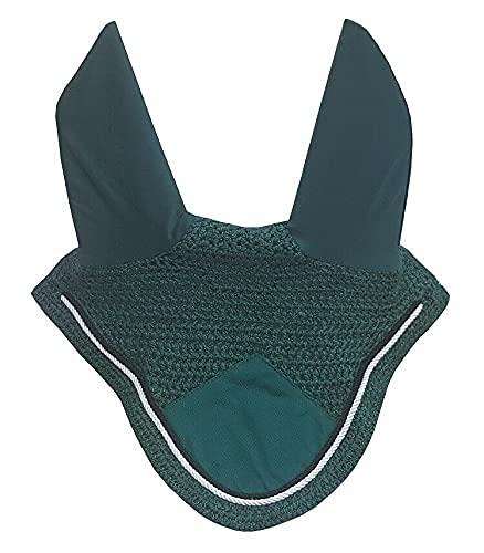 Horse Fly Bonnet Double Piping Ear Net Fly Veil Mask Breathable Cotton Crochet Horse Tack (Full, Peacock/Petrol)